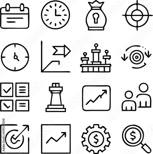 Strategy Icon Pack Vector | Planning, Tactics & Business Goal Line Icons