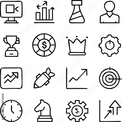 Strategy Icon Pack Vector | Planning, Tactics & Business Goal Line Icons