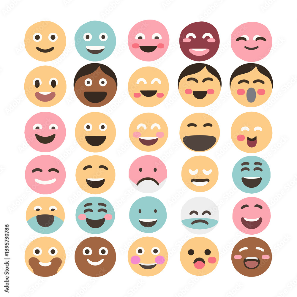 Emoji faces simple icons thin line symbols vector image Emoji faces simple icons thin line symbols vector image