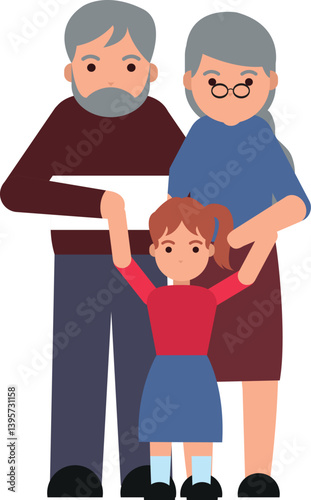 grandparents walking with granddaughter Silhouette vector Illustration.