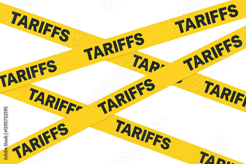 Tariffs yellow tape, tariff as a trade war policy, Economic tariffs symbol