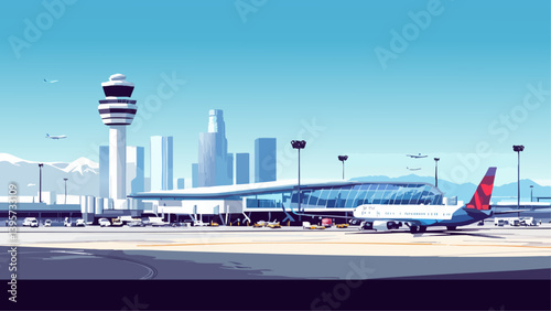LAX terminal and planes as a vector style illustration