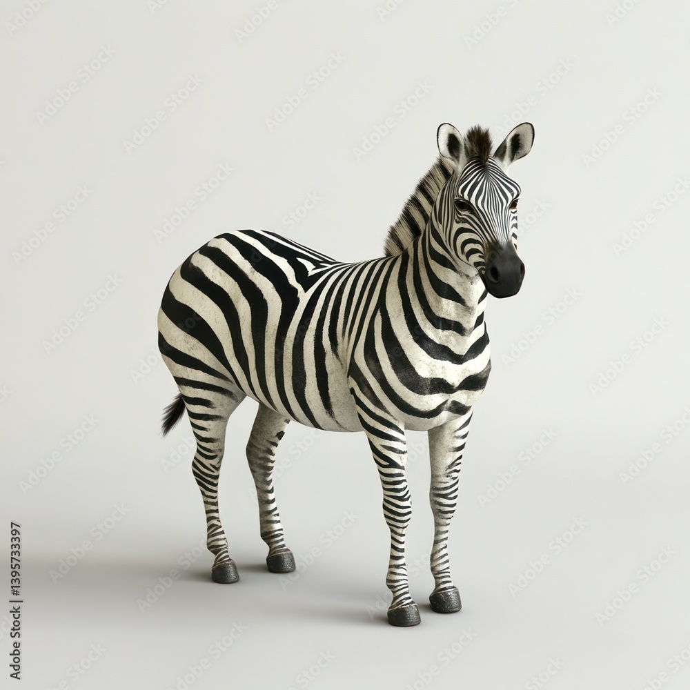 Fototapeta premium Plains Zebra Studio Shot, African Wildlife, 3D Render, White Background, Animal Print