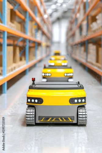 Automated guided vehicles moving goods inside warehouse