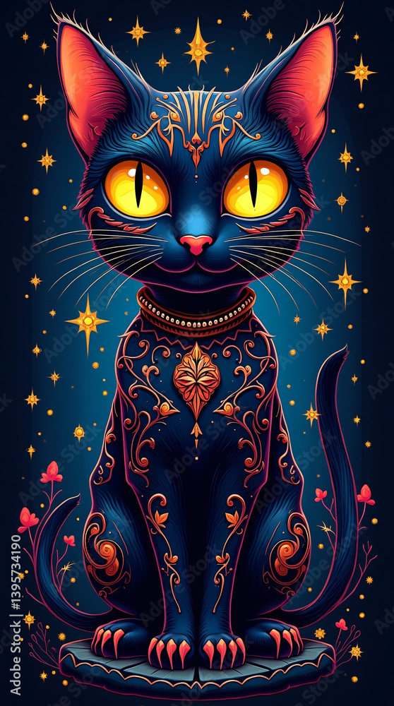 Fototapeta cat in the night sky. Mobile screen