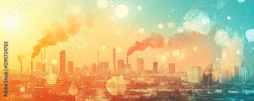 Industrial Cityscape at Sunrise with Pollution