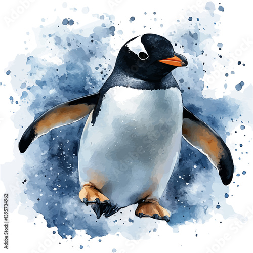 GalApagos Penguin, vector watercolor illustration, isolated on a white background.