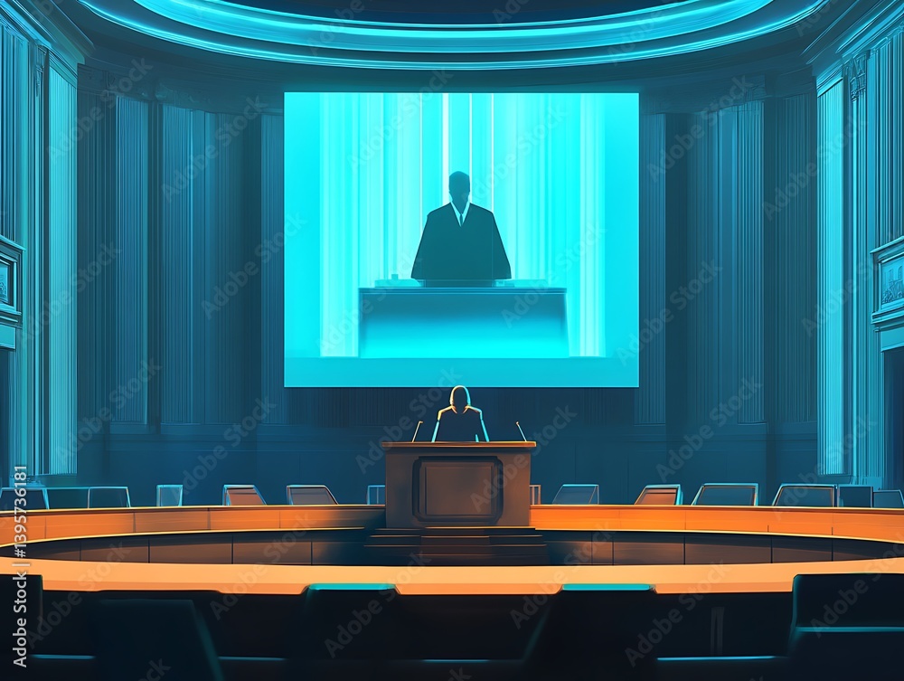 A large conference room with a speaker addressing a seated audience via projection.