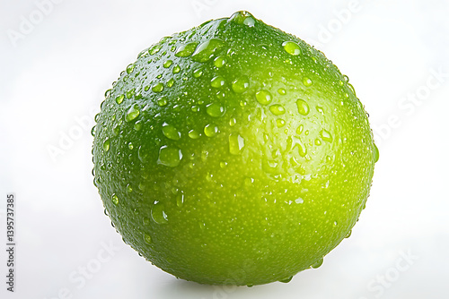 Juicy Green Lime with Droplets, Isolated on White