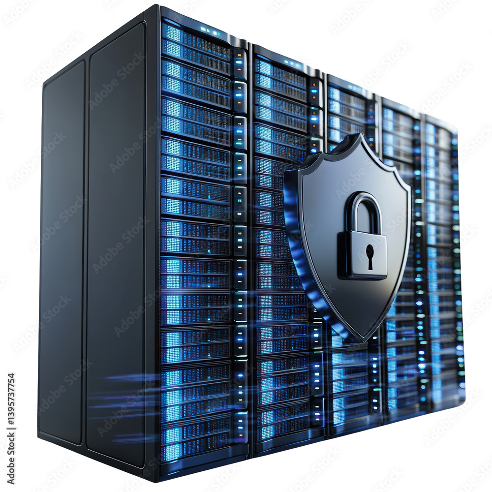 Security data protection concept. Secure data storage servers in a modern data center