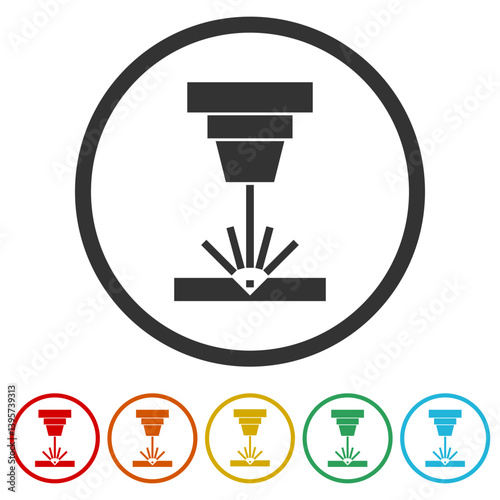 Laser cutting icon. Set icons in color circle buttons