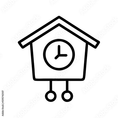 Cuckoo clock vector illustration, vintage wooden clock with pendulum outline icon design