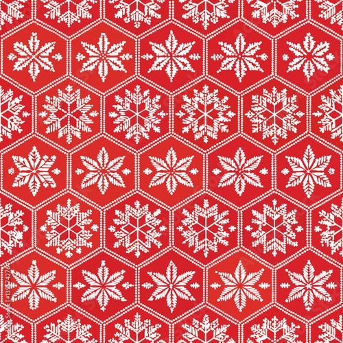 Traditional Nordic Red and White Knitted Christmas Pattern
