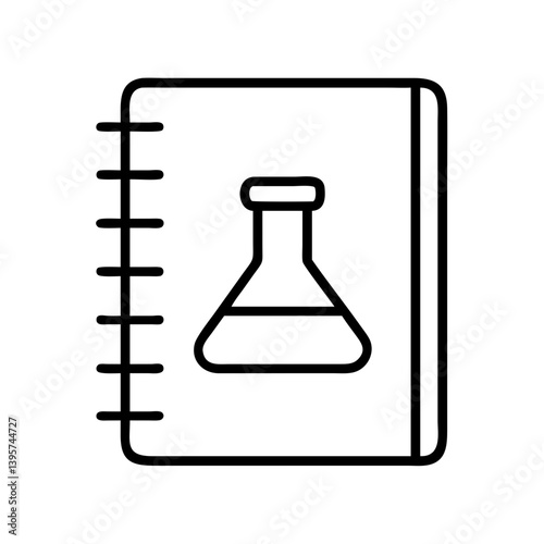 Science lab notebook with beaker outline icon for chemistry education research