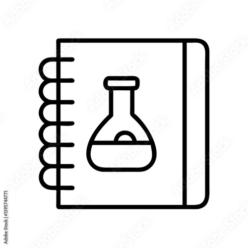 Science lab notebook with chemical flask icon for education and research study