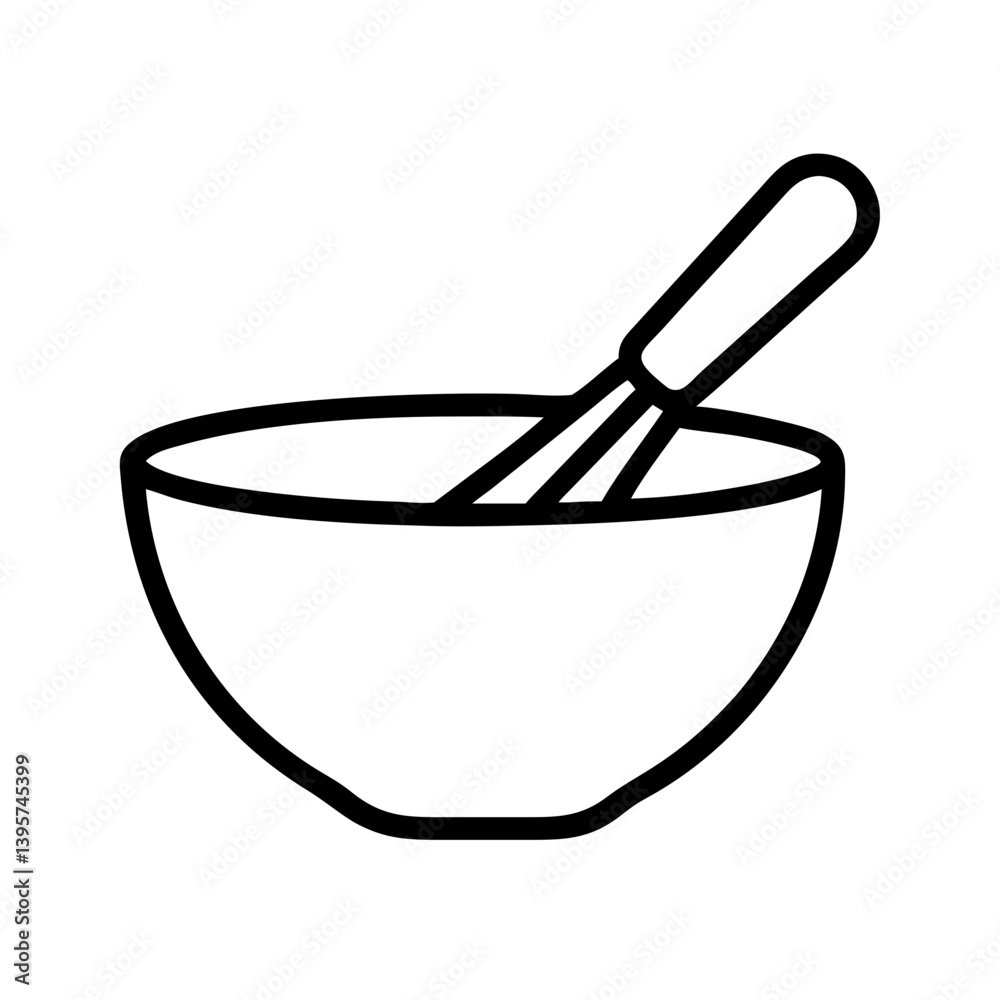 Mixing bowl and whisk vector icon for cooking baking kitchen utensils and food prep Mixing bowl and whisk vector icon for cooking baking kitchen utensils and food prep