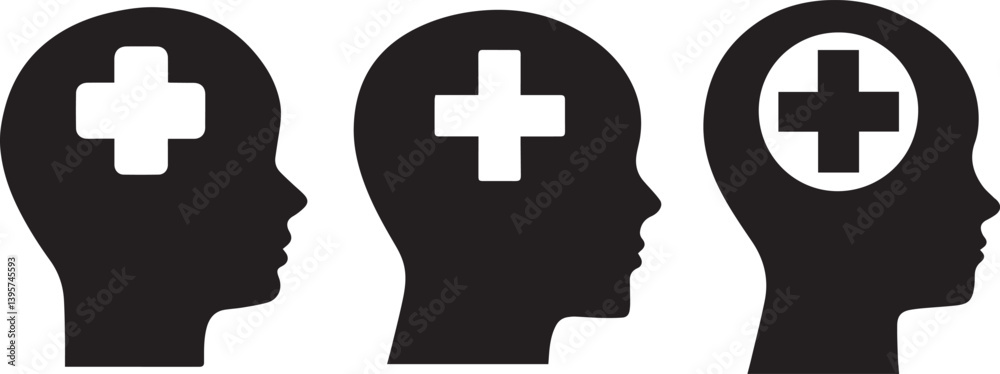 Human head silhouette with lock and key icon symbolizes thinking mind puzzle Human head silhouette with lock and key icon symbolizes thinking mind puzzle