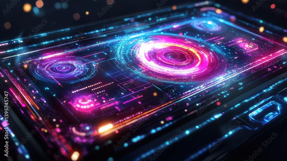 Obraz premium Holographic Quantum Interface Glowing with Intricat.