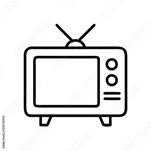 Vintage television set outline drawing vector illustration retro tv antenna