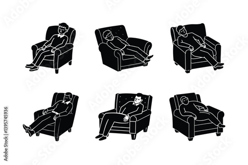 dad sleeping recliner vector art silhouette