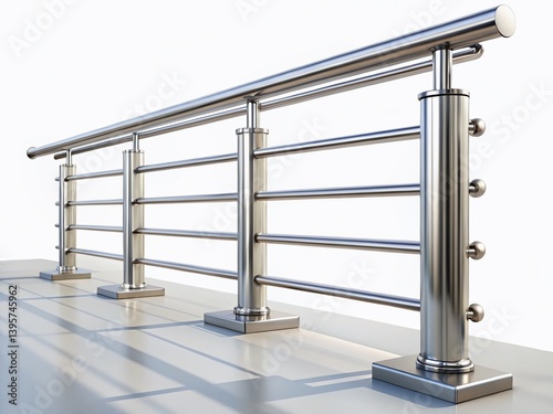 Elegant Stainless Steel Railing Isolated on White Background - Modern Architectural Design Element