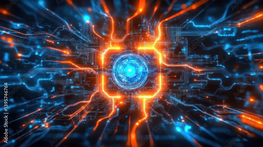 Obraz premium Quantum Machine Glowing with Intricate Holographic