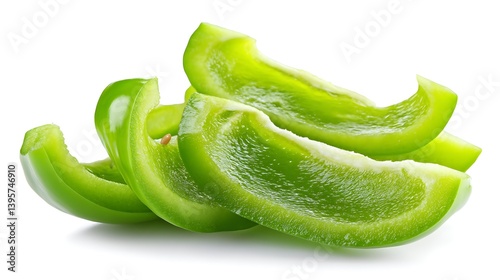 Fresh green pepper slices isolated for healthy food visuals    © BISO