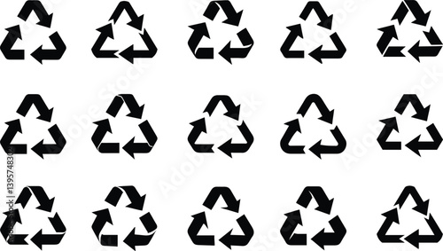 Green vector set of people icons with recycle symbols and arrows for web design