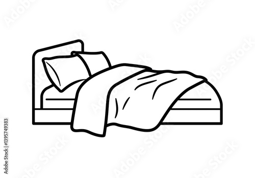 Resting on Bed with Pillows and Blanket Simple Line Art