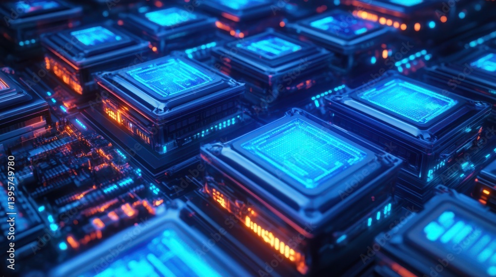 Close-up of Glowing Circuits in Quantum Computing - Standard 6x Close-up of Glowing Circuits in Quantum Computing - Standard 6x