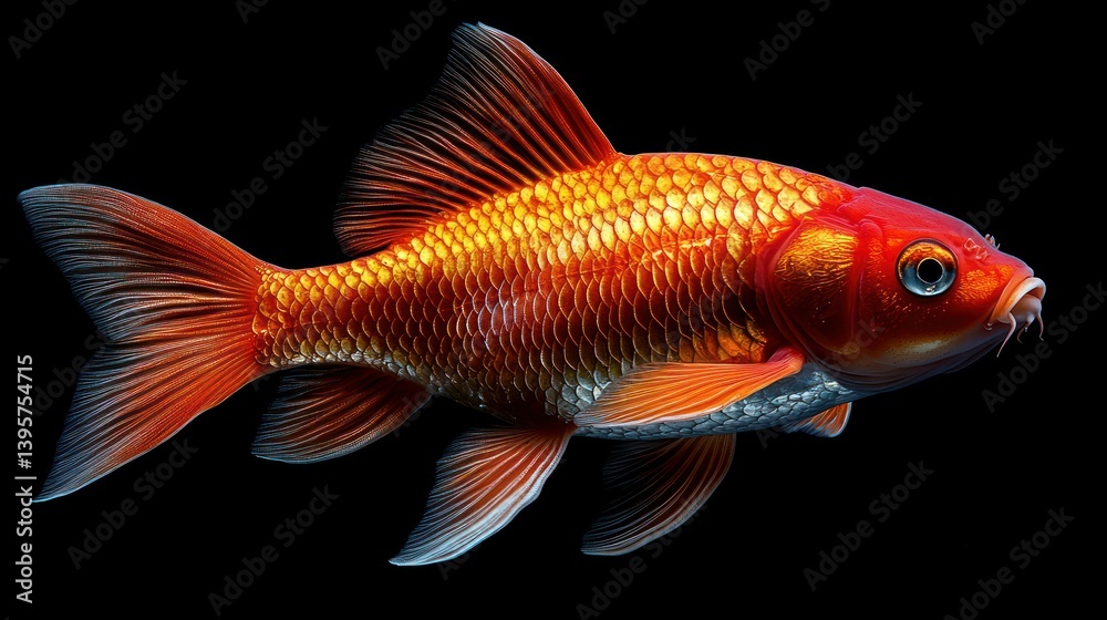 Vibrant orange and red goldfish, detailed profile view Vibrant orange and red goldfish, detailed profile view