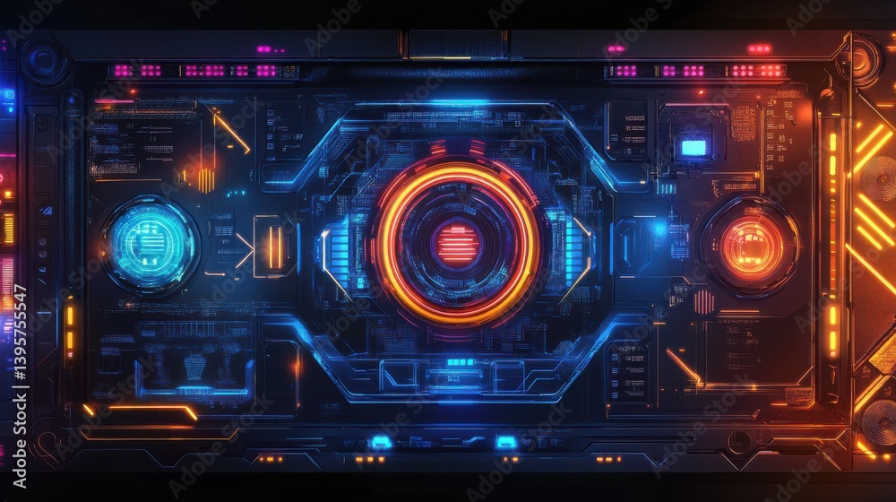 High-tech holographic quantum interface glowing with riveting flair High-tech holographic quantum interface glowing with riveting flair