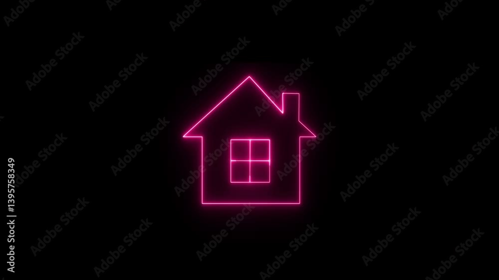 Neon red color home icon animation icon property house animated on black background. animated home icon. 4k videos Neon red color home icon animation icon property house animated on black background. animated home icon. 4k videos