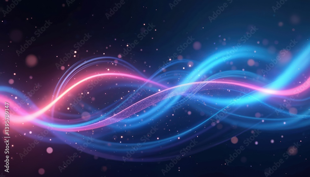 Fototapeta premium Abstract artwork of bright colored light stripes on black background. Vibrant changing curves, cosmic creative background, abstract pattern. Futuristic digital design for tech or music visuals.