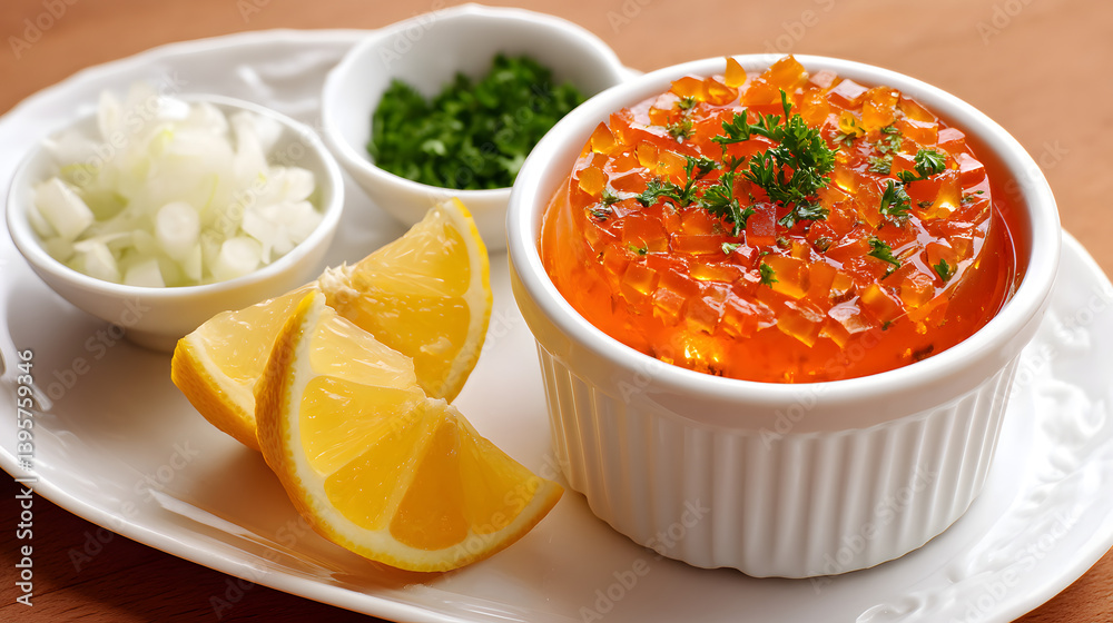 Savory Jellied Pork Aspic with Lemon and Fresh Herbs on Elegant Serving Dish Savory Jellied Pork Aspic with Lemon and Fresh Herbs on Elegant Serving Dish