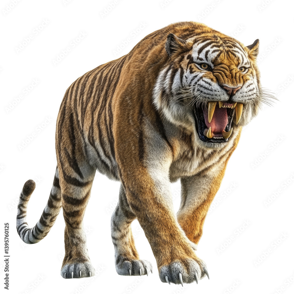 Fototapeta premium Saber-Toothed Tiger 3D on transparent background