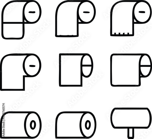 Toilet Paper Line Icon Pack Vector | Bathroom, Hygiene & Home Essentials Clipart