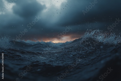 Ocean waves surge under turbulent skies, capturing a raw and powerful essence of nature's force and the unrelenting rhythm of the sea.