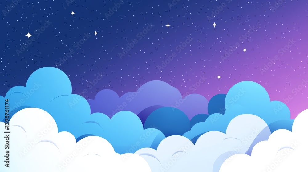 The background features a celestial gradient of midnight blue to space violet, sprinkled with stars, on a gentle pastel blue backdrop, making it perfect for displaying astronomical content