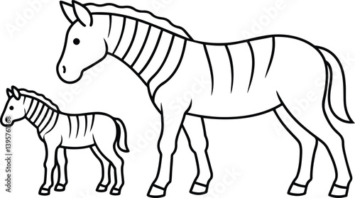 Thin outline cartoon zebra and foal 