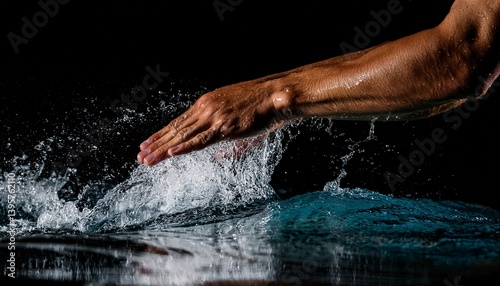 Swimmer’s hand slicing through the water photo