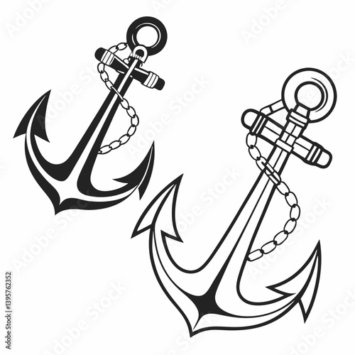 Nautical vector illustration of a heavy metal anchor with rope, a marine symbol of the sea and sailing