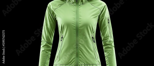 Lightweight, hooded jacket in a vibrant green hue.  Features zipper closure and pockets. Ideal for layering or standalone wear