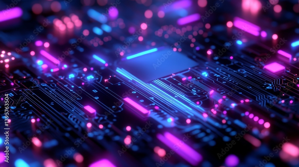 Obraz premium Glowing red and blue neon accents bring a dynamic feel to this cyberpunk sci-fi themed gaming wallpaper with abstract technology elements Stock image