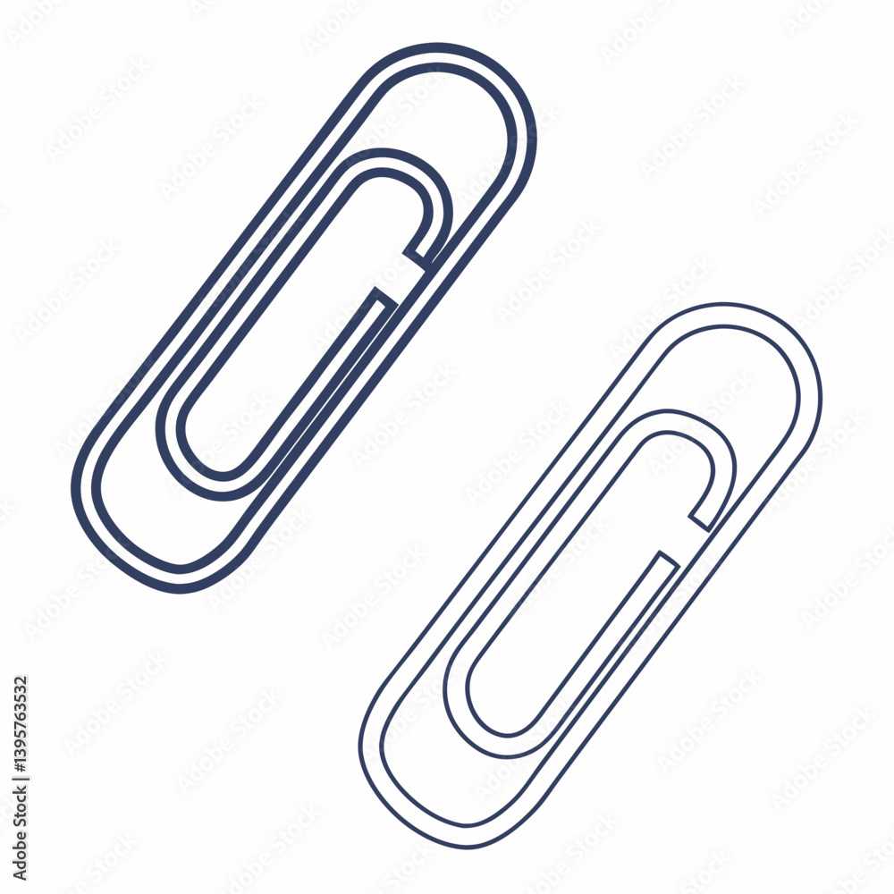 Silver metal paperclip vector icon, an isolated office stationery tool for business paper attachment Silver metal paperclip vector icon, an isolated office stationery tool for business paper attachment