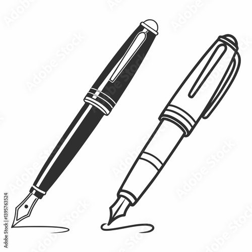 Black and silver metal ballpoint pen is an isolated business tool for writing with ink on paper