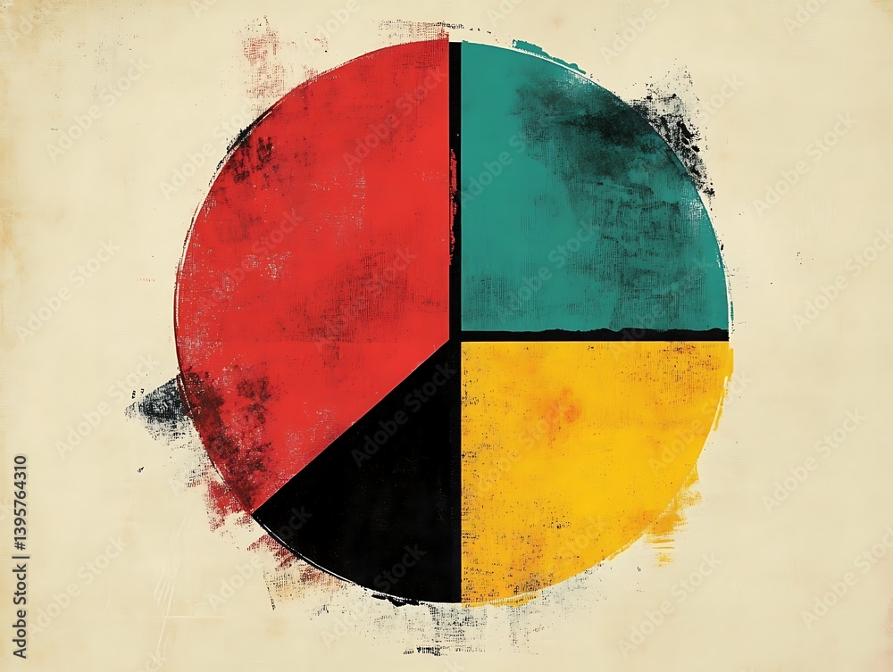 A textured pie chart design with vibrant colors and distressed effect.