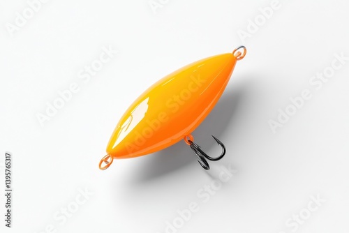 Bright orange fishing lure, oval shaped, with hooks photo