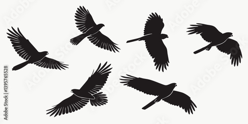 Black Flying Bird Silhouettes Vector Clip Art Set