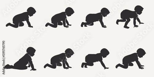 Progressive Baby Crawling Stages Silhouette Vector Guide - Baby Development Milestones